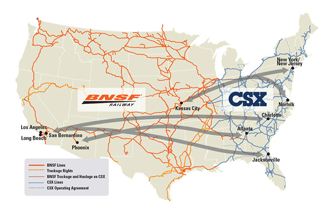 Map of BNSF and CSX networks Map of BNSF and CSX networks