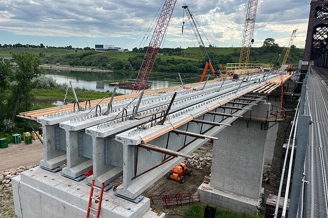 Forming deck for three of 12 spans 